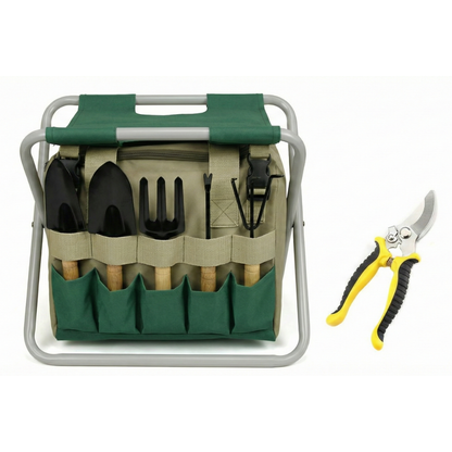 Portable Garden Tool Set Folding Stool Gardening Kit