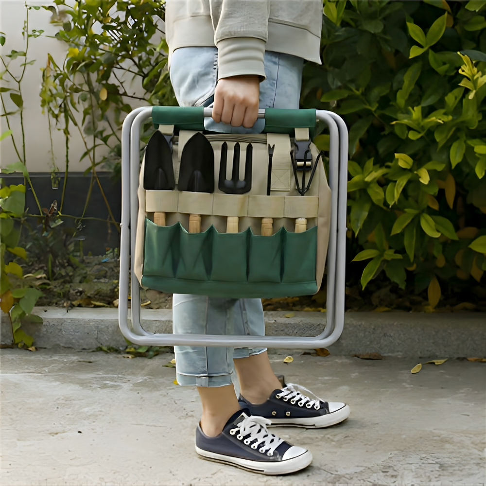 Portable Garden Tool Set Folding Stool Gardening Kit