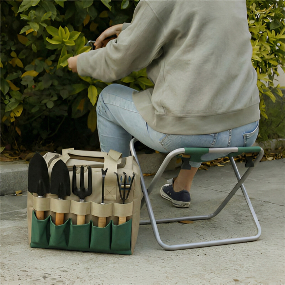 Portable Garden Tool Set Folding Stool Gardening Kit