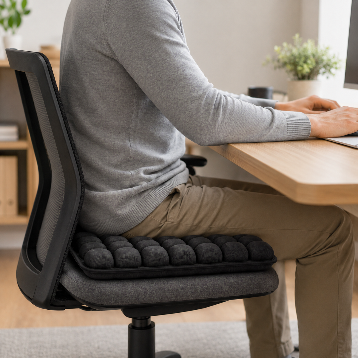 Draagbaar opblaasbaar luchtzitkussen met verstelbaar comfort, antislipbasis en handpomp