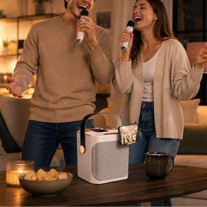 Portable Karaoke Speaker with Bluetooth, Two Wireless Microphones and LED Display
