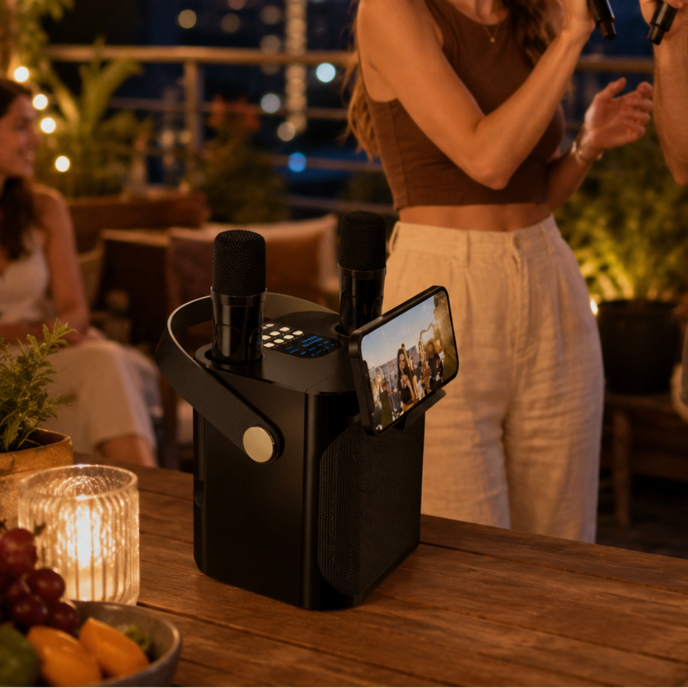 Portable Karaoke Speaker with Bluetooth, Two Wireless Microphones and LED Display