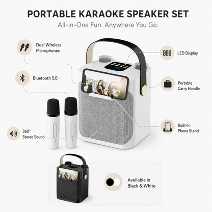 Portable Karaoke Speaker with Bluetooth, Two Wireless Microphones and LED Display
