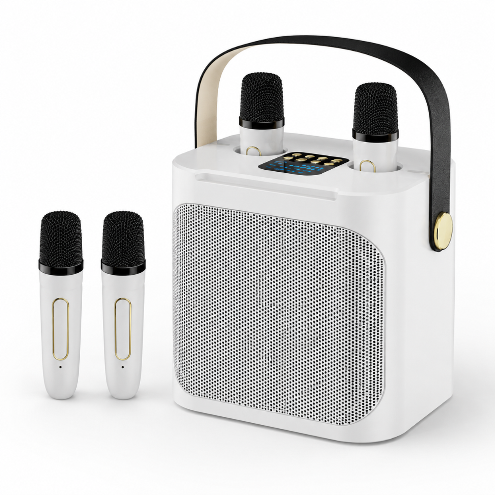 Portable Karaoke Speaker with Bluetooth, Two Wireless Microphones and LED Display