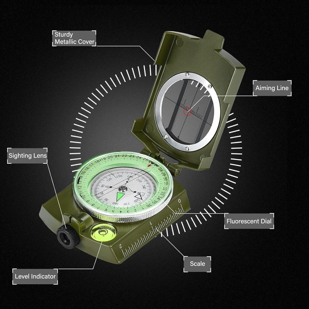 Portable Lensatic Compass Aluminum Hiking Navigation Tool for Outdoor Use