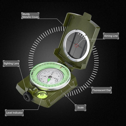 Portable Lensatic Compass Aluminum Hiking Navigation Tool for Outdoor Use