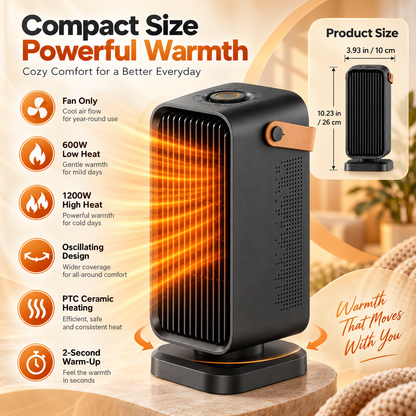 Portable Oscillating Electric Heater with PTC Ceramic Heating