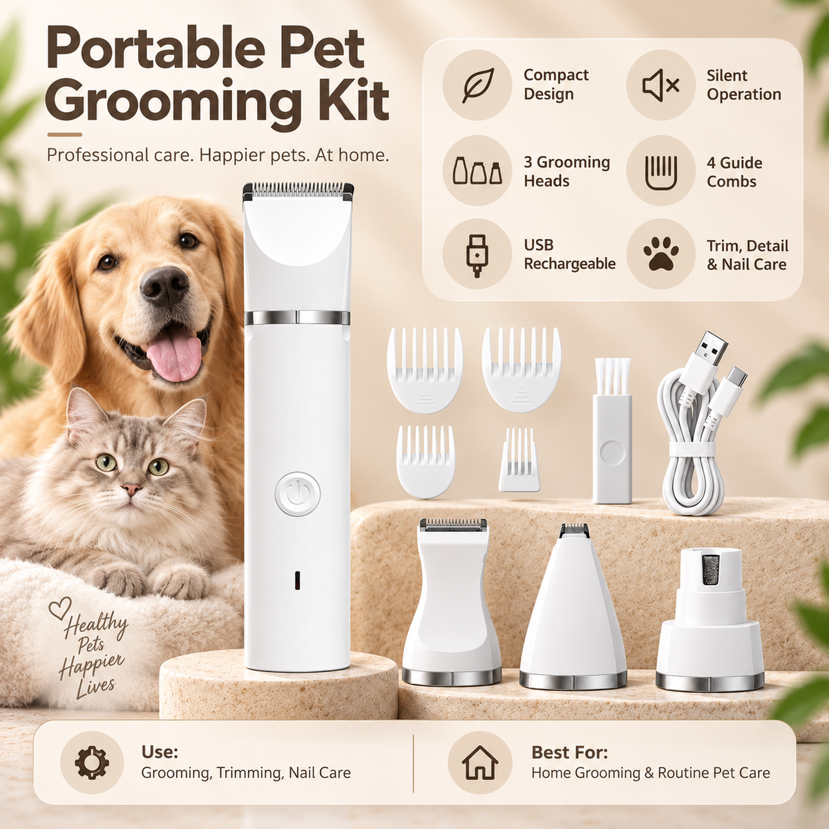 Draagbare verzorgingsset voor huisdieren met compact ontwerp voor trimmen en nagelverzorging
