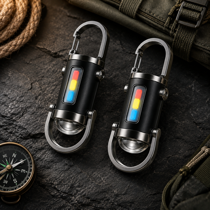 Portable Rechargeable LED Carabiner Flashlight 2-Pack with USB-C Charging and Red-Blue Strobe