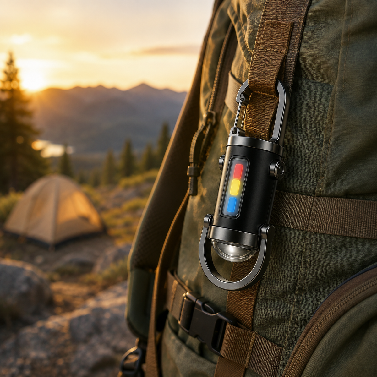 Portable Rechargeable LED Carabiner Flashlight 2-Pack with USB-C Charging and Red-Blue Strobe