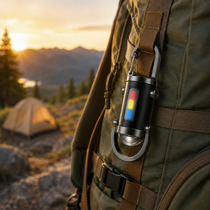 Portable Rechargeable LED Carabiner Flashlight 2-Pack with USB-C Charging and Red-Blue Strobe
