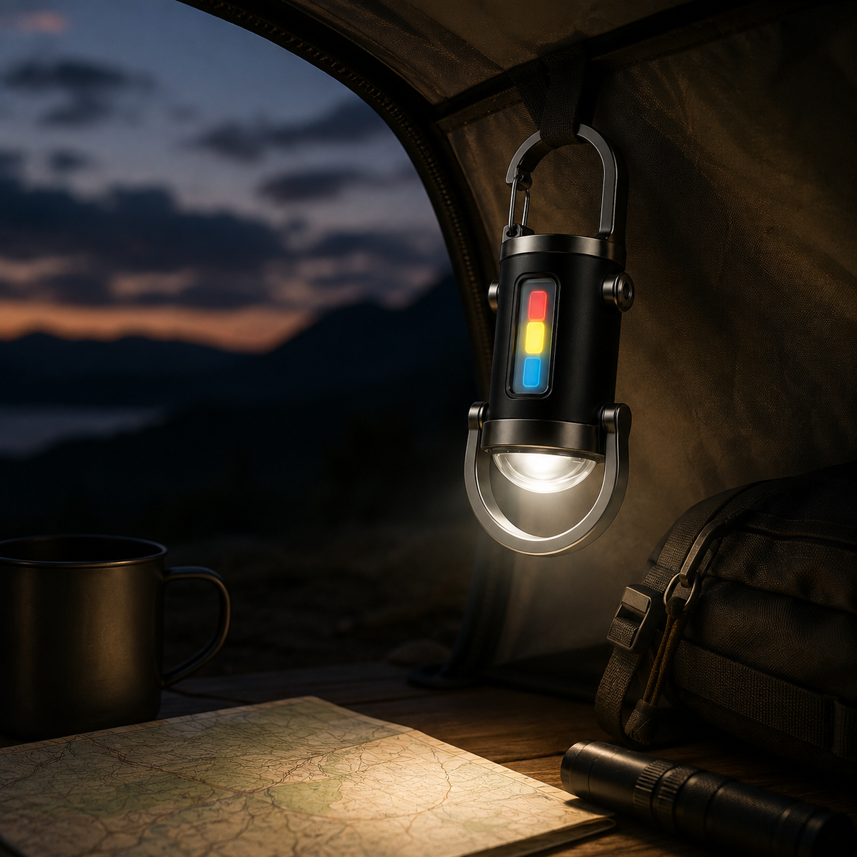 Portable Rechargeable LED Carabiner Flashlight 2-Pack with USB-C Charging and Red-Blue Strobe
