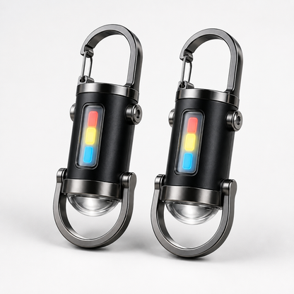 Portable Rechargeable LED Carabiner Flashlight 2-Pack with USB-C Charging and Red-Blue Strobe