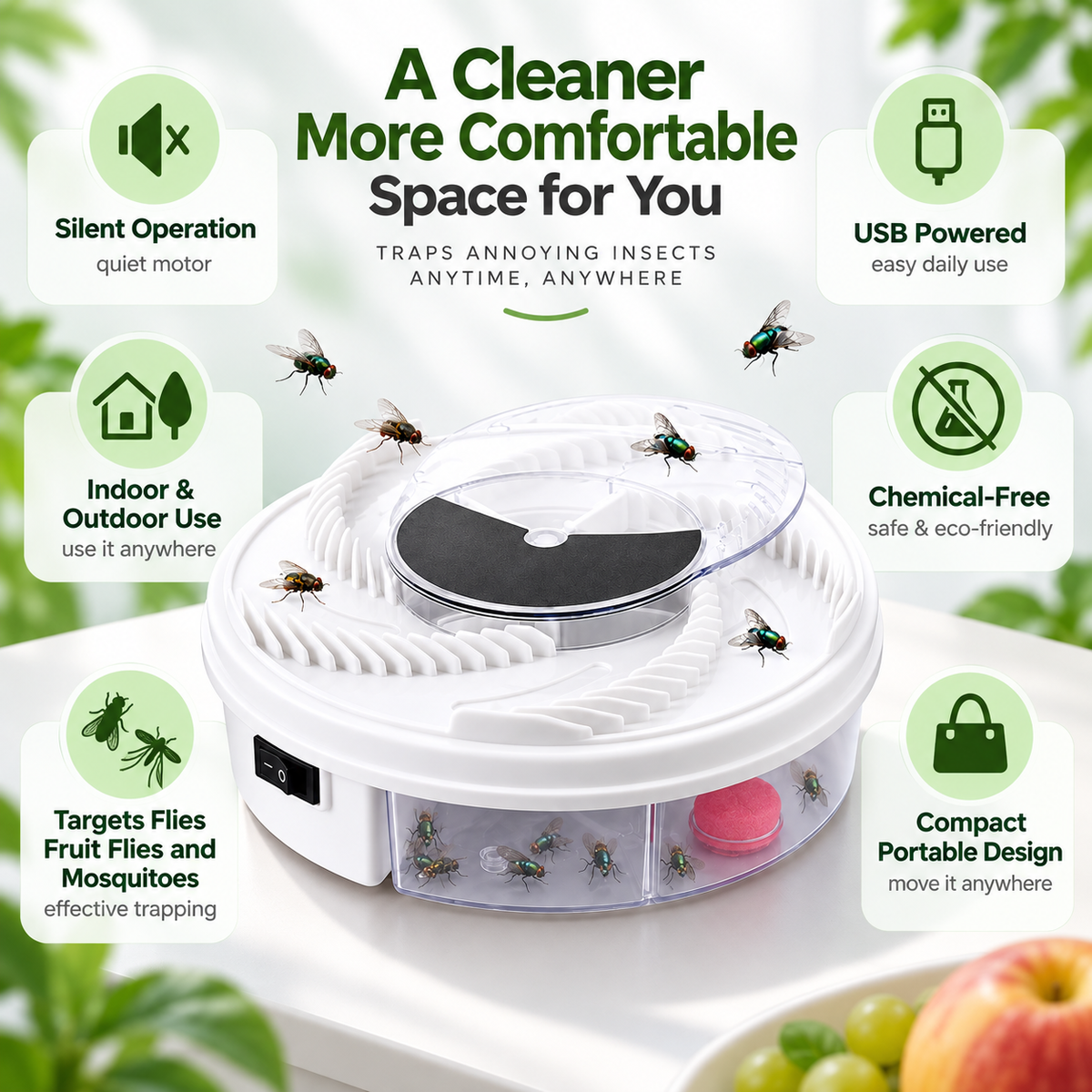 Portable USB Powered Insect Trap for Indoor and Outdoor Use