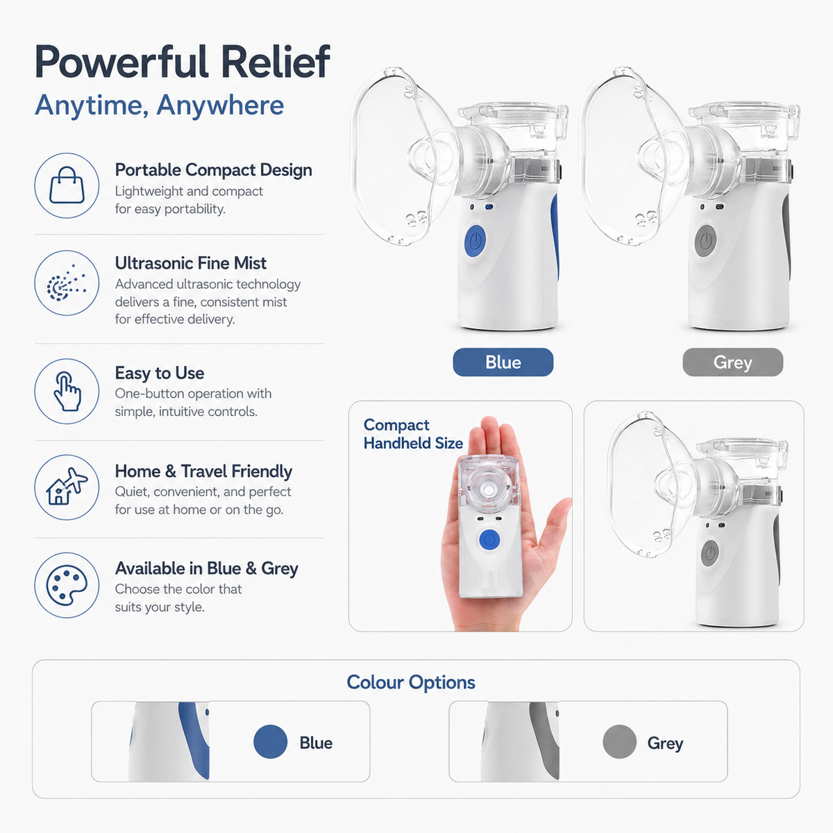 Portable Ultrasonic Nebuliser Compact Rechargeable Design
