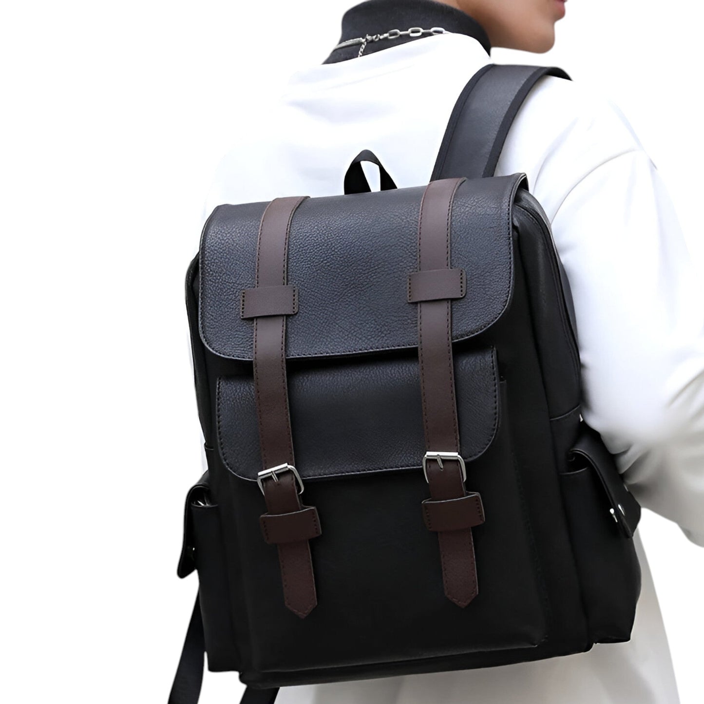 Premium Leather Laptop Backpack USB Travel Business
