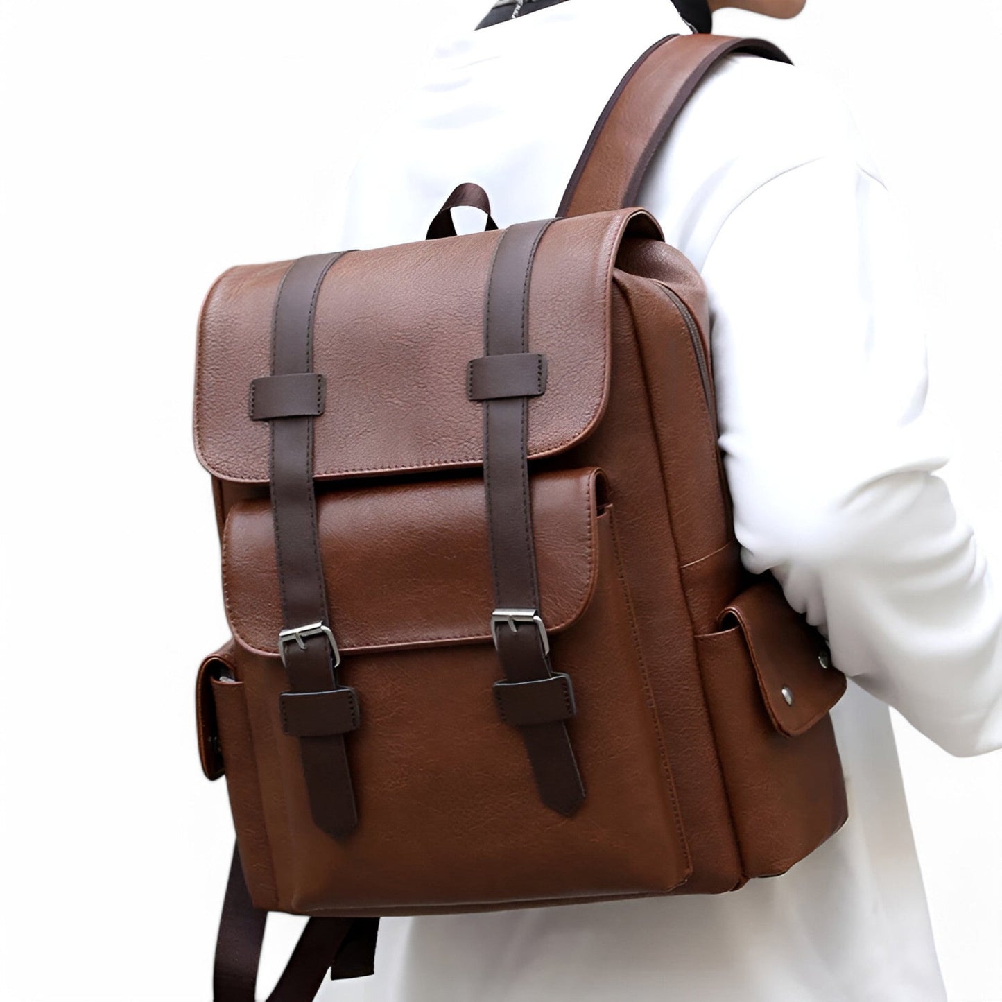 Premium Leather Laptop Backpack USB Travel Business
