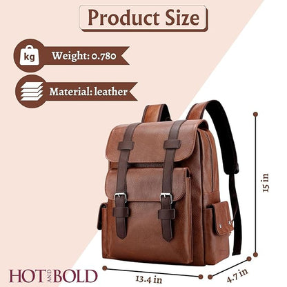 Premium Leather Laptop Backpack USB Travel Business