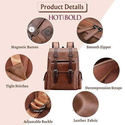 Premium Leather Laptop Backpack USB Travel Business