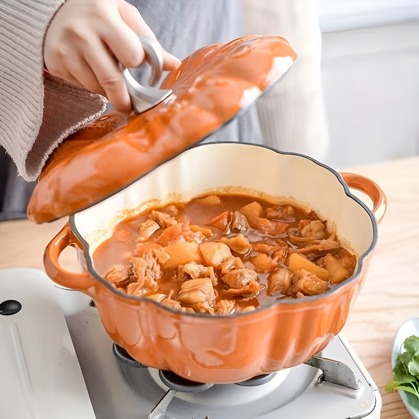 Pumpkin Enamel Cooking Pot Soup Stew Casserole Pan