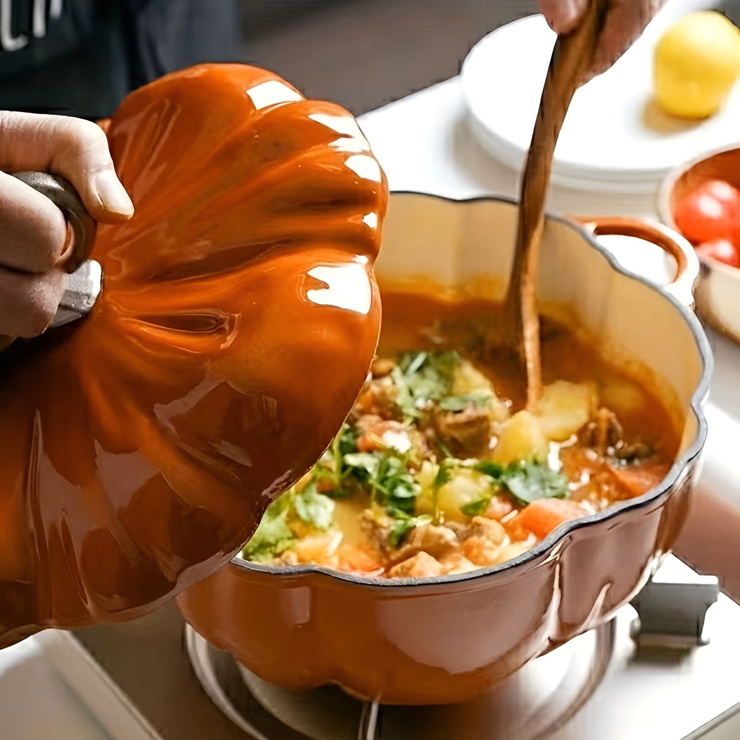 Pumpkin Enamel Cooking Pot Soup Stew Casserole Pan