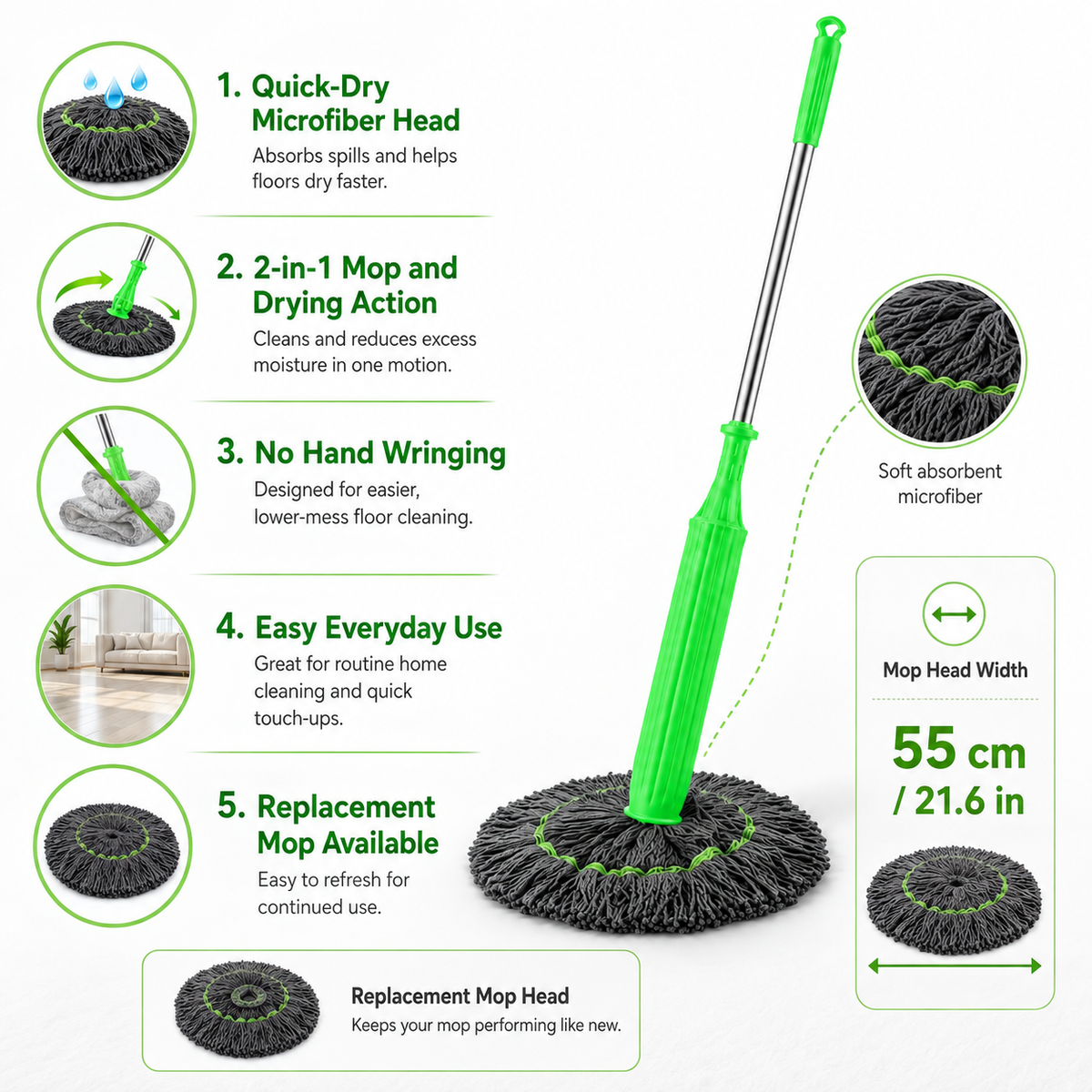 Quick-Dry 2-in-1 Floor Mop with Dehydrating Design for Efficient Home Cleaning