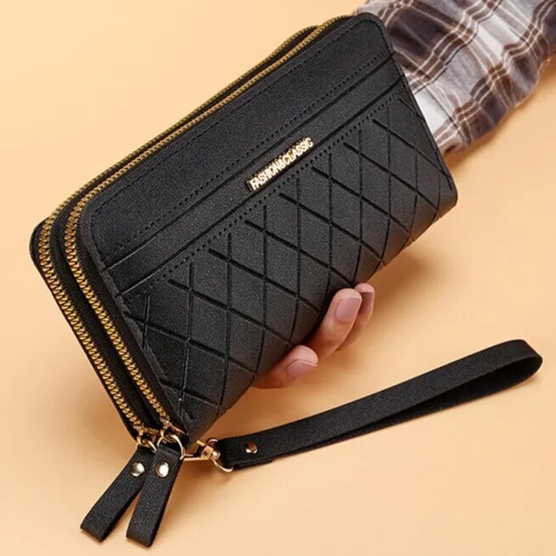 Quilted Wallet with Wrist Strap – Stylish Large Capacity Purse