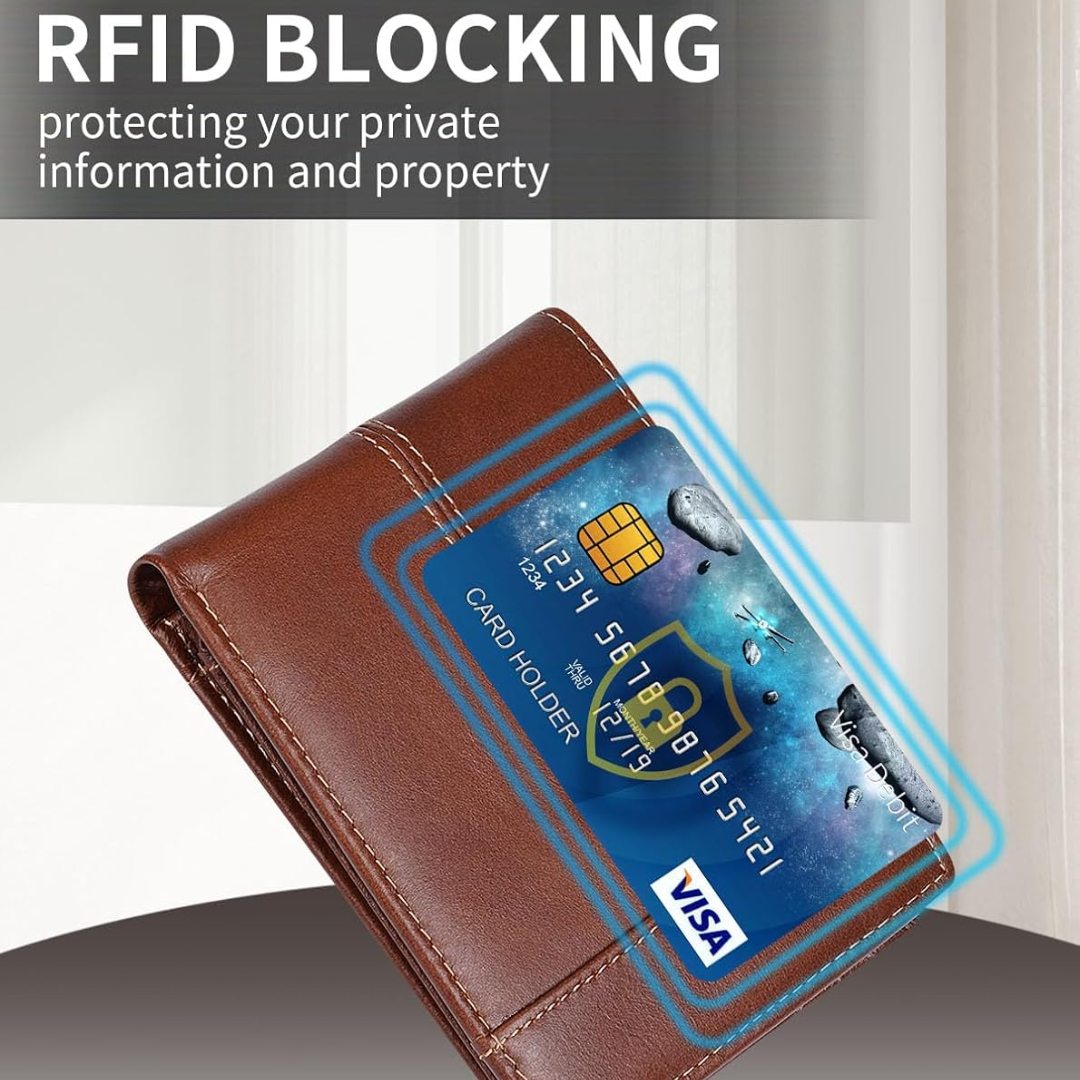 RFID Blocking Leather Bifold Wallet Mens Card Holder Cash Wallet