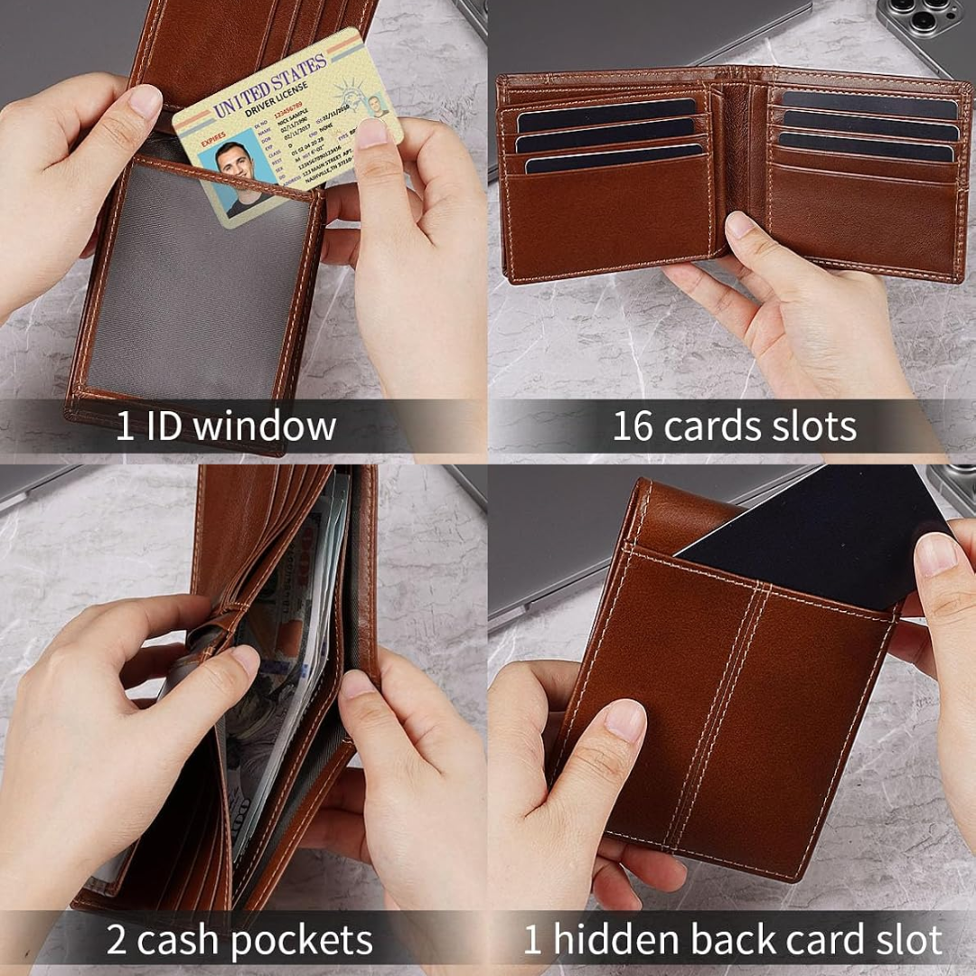 RFID Blocking Leather Bifold Wallet Mens Card Holder Cash Wallet