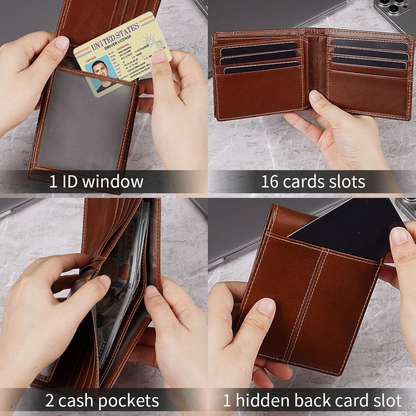 RFID Blocking Leather Bifold Wallet Mens Card Holder Cash Wallet