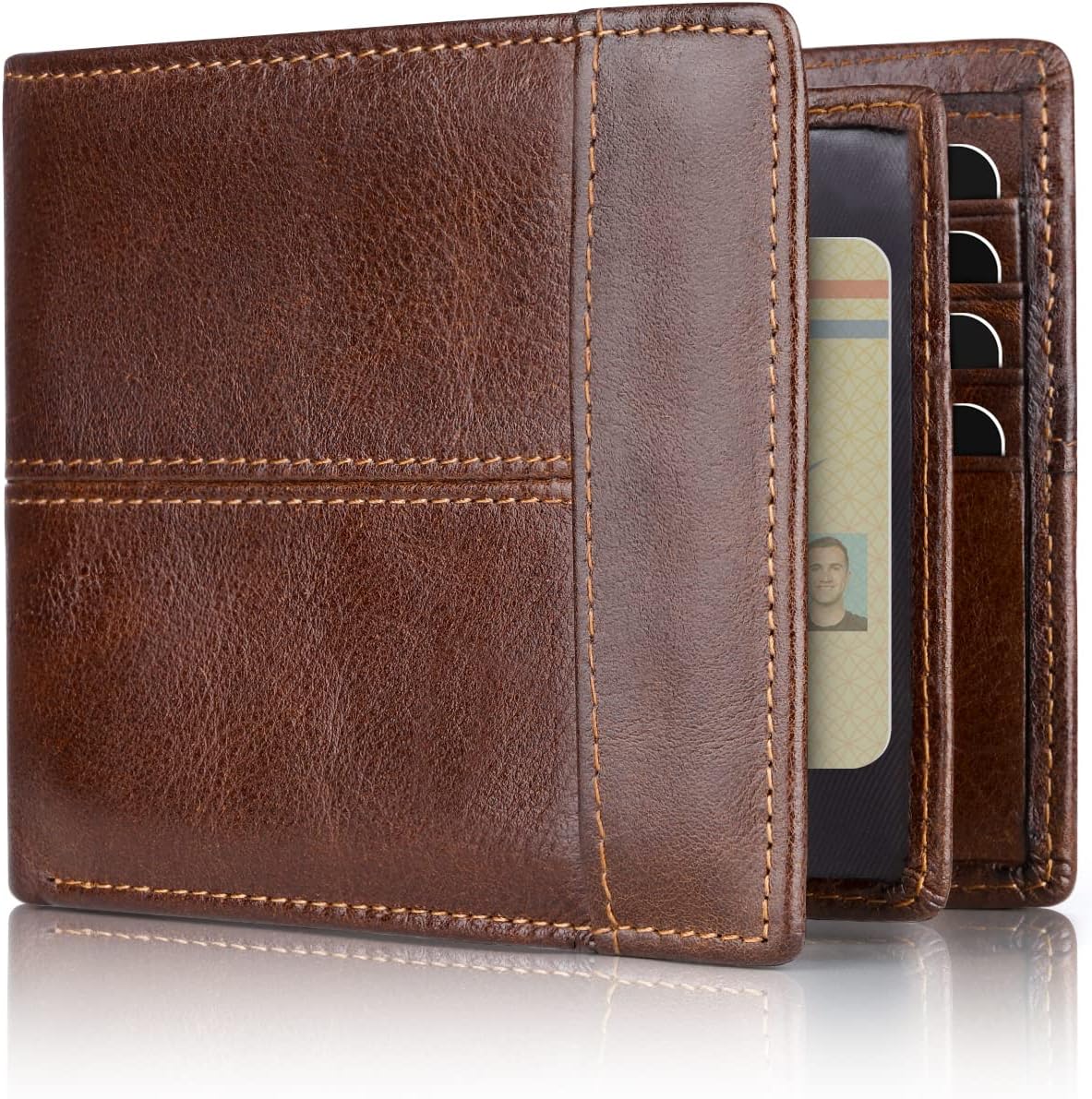 RFID Blocking Leather Bifold Wallet Mens Card Holder Cash Wallet