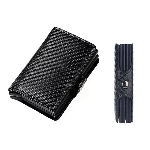 RFID Blocking Pop Up Card Wallet Leather Aluminum Holder