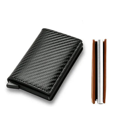 RFID Blocking Pop Up Card Wallet Leather Aluminum Holder