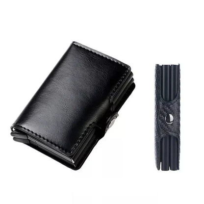 RFID Blocking Pop Up Card Wallet Leather Aluminum Holder