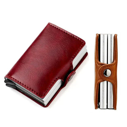 RFID Blocking Pop Up Card Wallet Leather Aluminum Holder