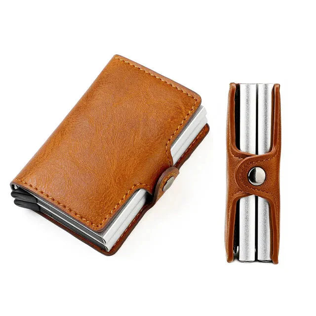 RFID Blocking Pop Up Card Wallet Leather Aluminum Holder