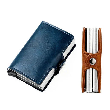 RFID Blocking Pop Up Card Wallet Leather Aluminum Holder