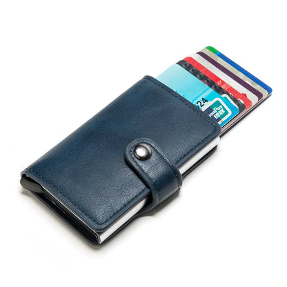 RFID Blocking Pop Up Card Wallet Leather Aluminum Holder
