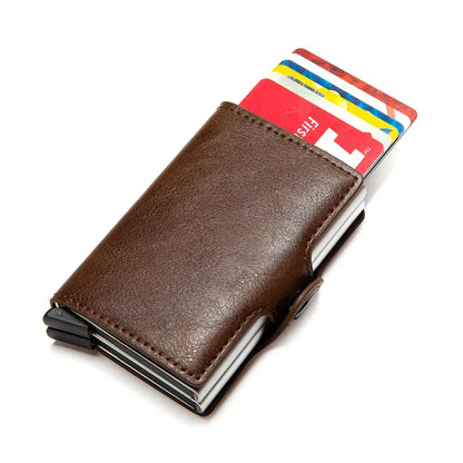 RFID Blocking Pop Up Card Wallet Leather Aluminum Holder