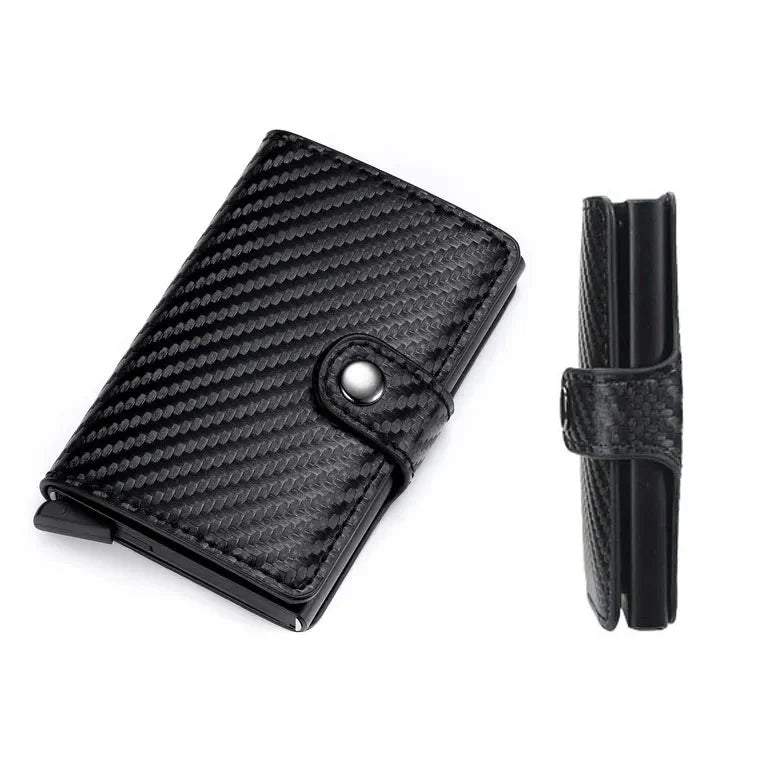 RFID Blocking Pop Up Card Wallet Leather Aluminum Holder