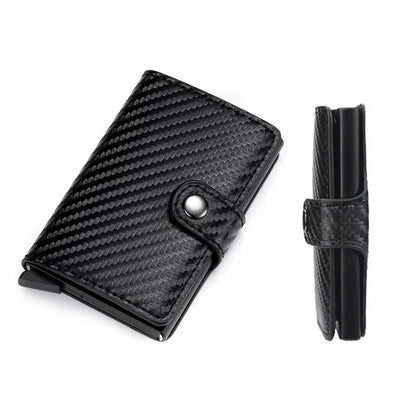 RFID Blocking Pop Up Card Wallet Leather Aluminum Holder
