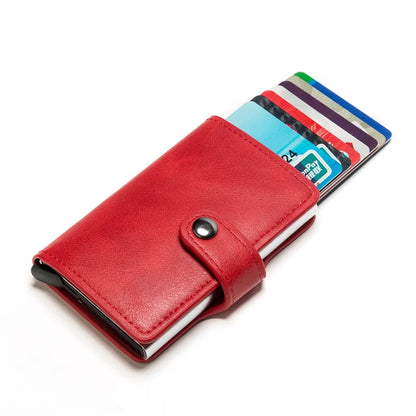 RFID Blocking Pop Up Card Wallet Leather Aluminum Holder