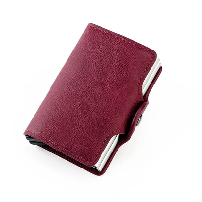 RFID Blocking Pop Up Card Wallet Leather Aluminum Holder