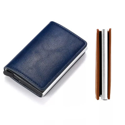RFID Blocking Pop Up Card Wallet Leather Aluminum Holder