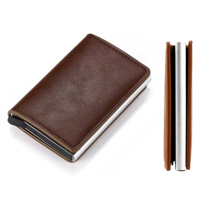 RFID Blocking Pop Up Card Wallet Leather Aluminum Holder