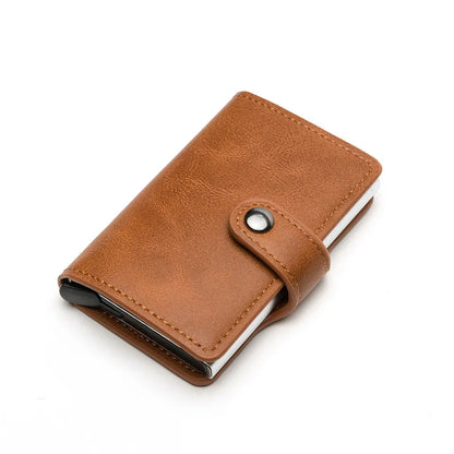 RFID Blocking Pop Up Card Wallet Leather Aluminum Holder