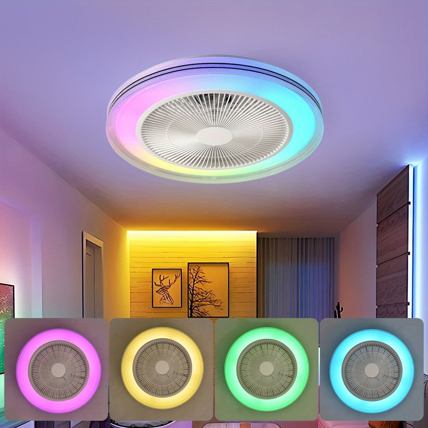 RGB Ceiling Fan LED Light Remote Control Low Profile Ceiling Fan