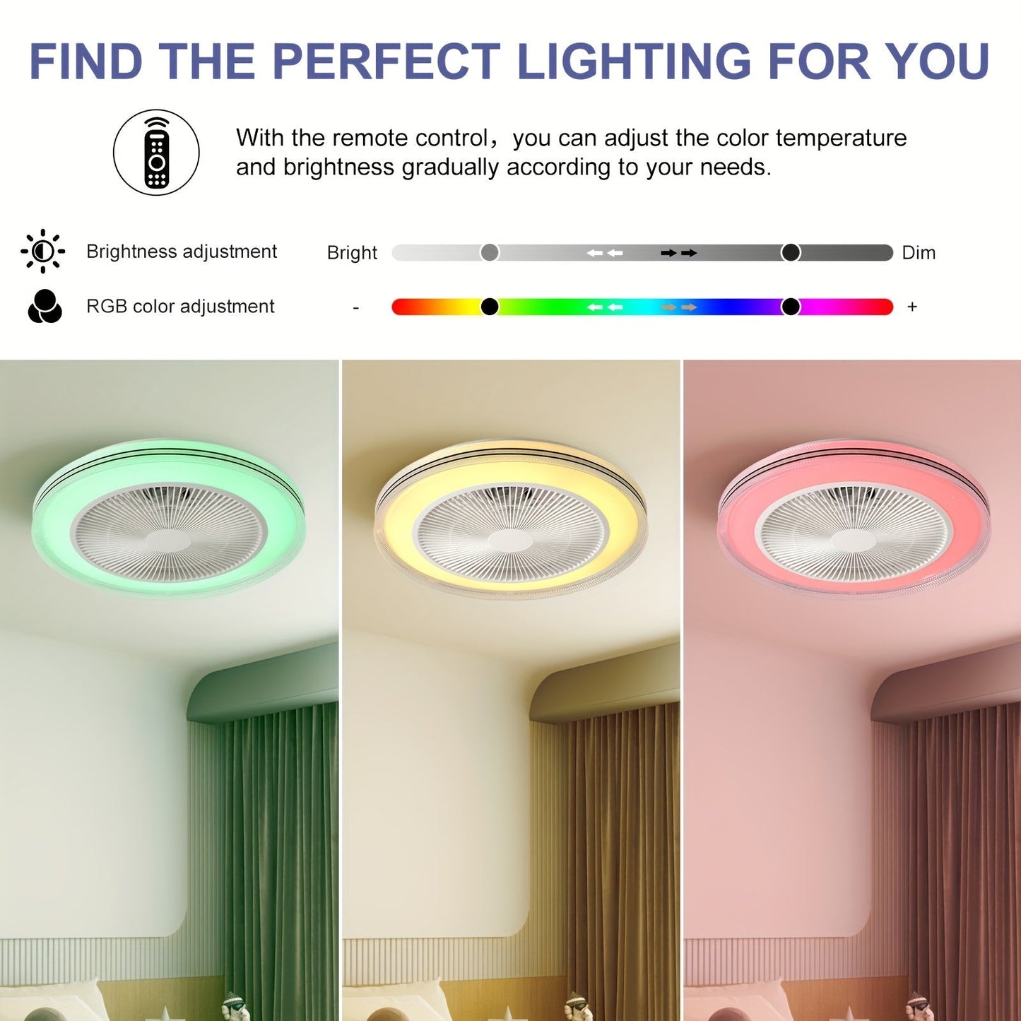 RGB Ceiling Fan LED Light Remote Control Low Profile Ceiling Fan