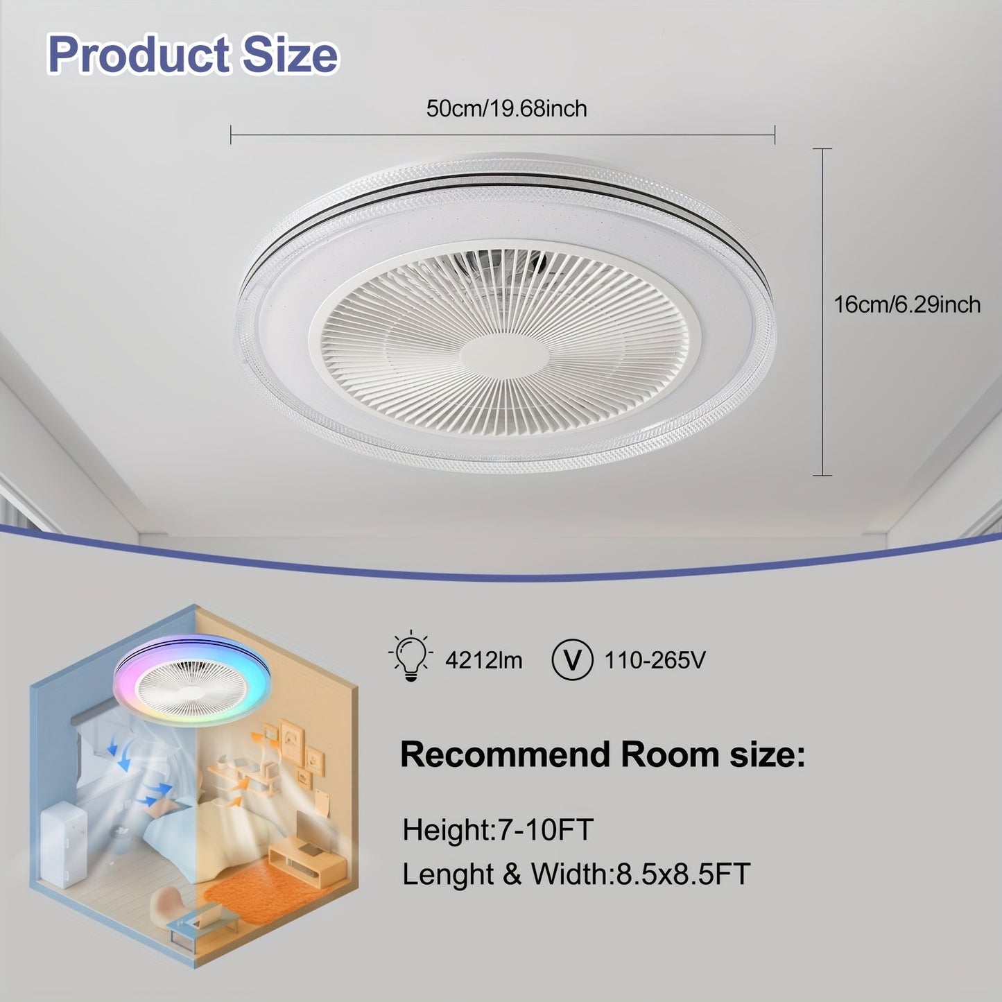 RGB Ceiling Fan LED Light Remote Control Low Profile Ceiling Fan