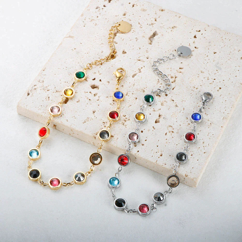 Rainbow Crystal Charm Bracelet Adjustable Gold Silver
